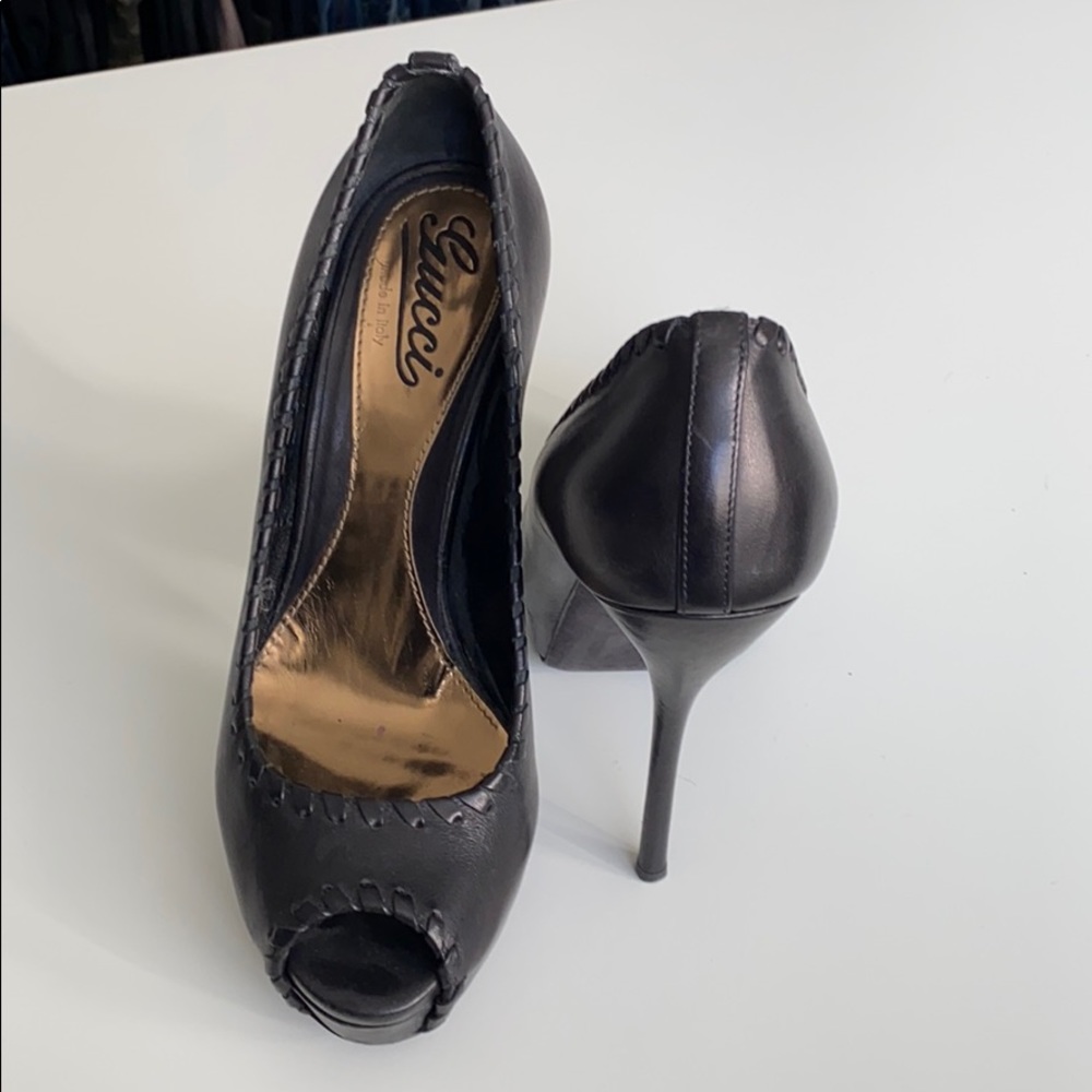 Gucci Black Leather Peep Toe stilettos - Picture 11 of 16